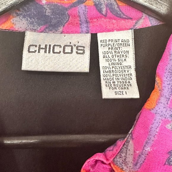 Chico's Pink Purple Patchwork Sequin Beads Embroidered Silk Blend Jacket M - Picture 9 of 11